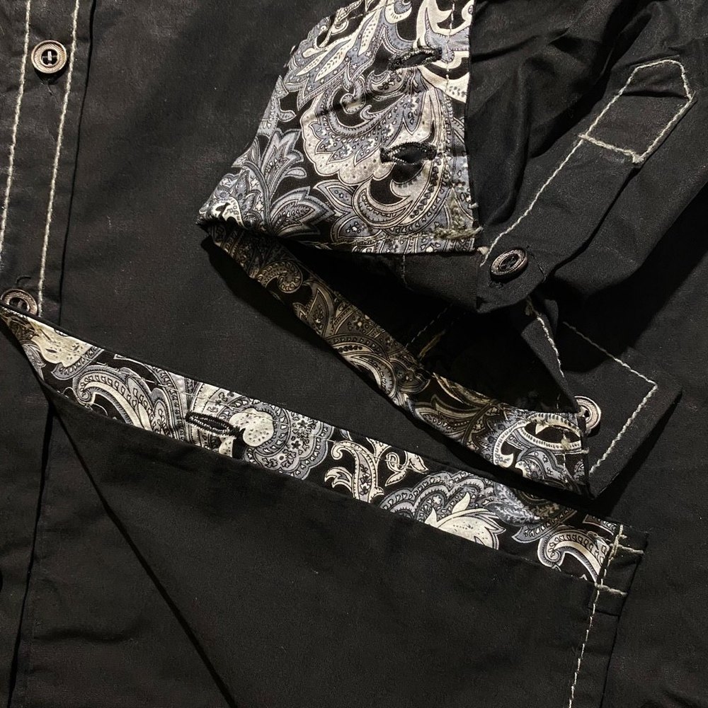 Franky Max Men’s Embroidered w/ Paisley Trims Long Sleeve Shirt Size M Black - Picture 5 of 9
